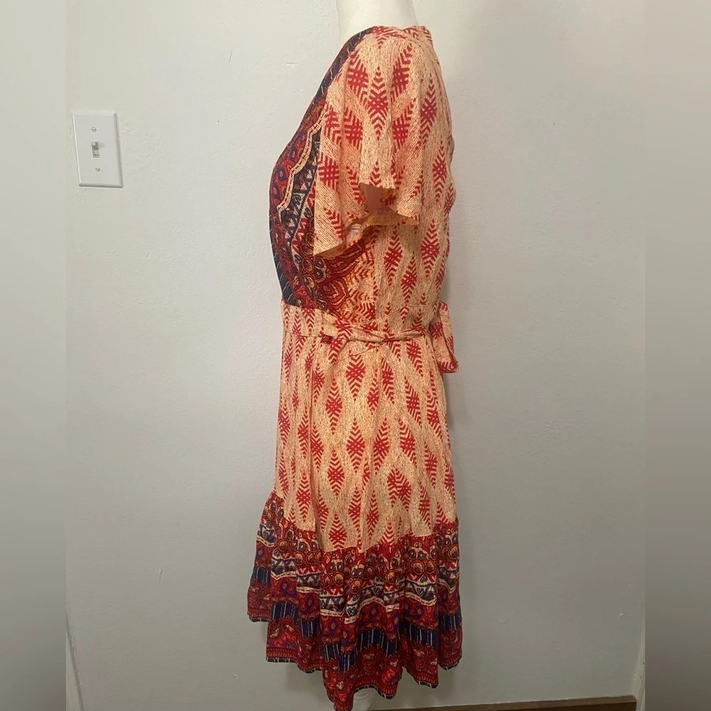 Zesica women's M bright and bold boho print true wrap dress EUC - Picture 6 of 9